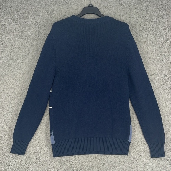 Express blue crew neck long sleeve tree’s scene sweater mens medium pullover - Picture 11 of 13